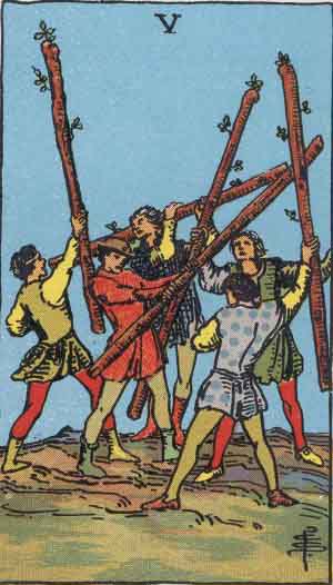 Five of Wands — Rider-Waite tarot card