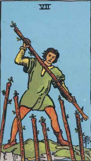 Seven of Wands — Rider-Waite tarot card