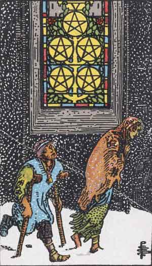 Five of Pentacles — Rider-Waite tarot card