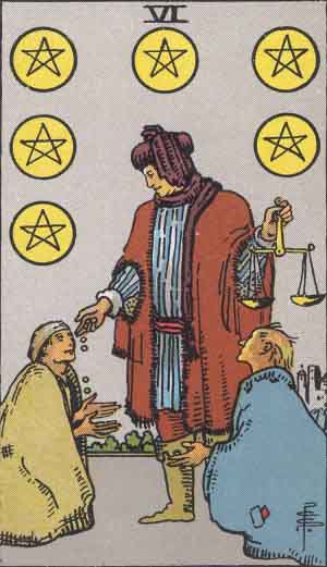 Six of Pentacles — Rider-Waite tarot card
