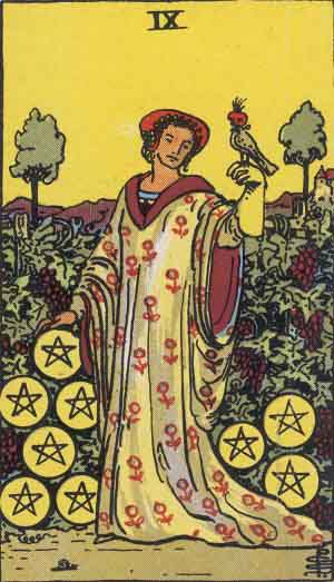 Nine of Pentacles — Rider-Waite tarot card